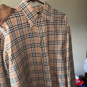 Burberry Cream and Red Casual Button Down Shirt
